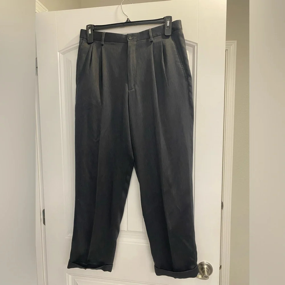 Mens Claiborne Dress Pants Heather Gray 100% Polyester Size 34/30